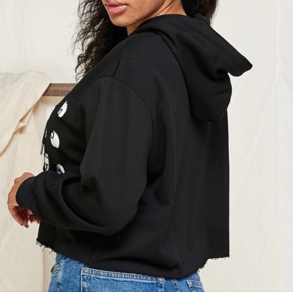 Black Double Layer Cut Out Hoodie - Picture 3 of 6